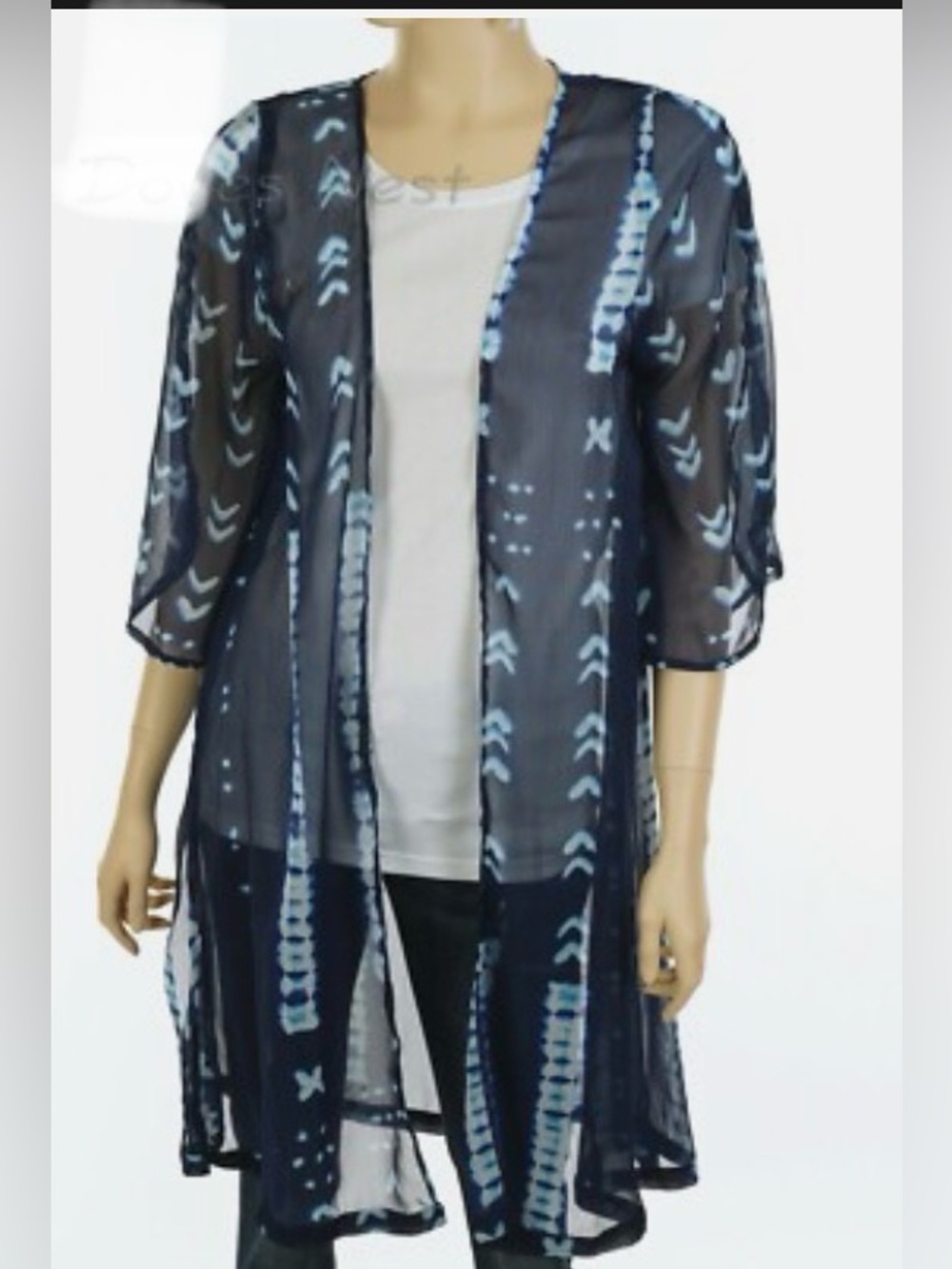 Sonoma Navy Sheer Kimono with Light Blue Tie-Dye Motif